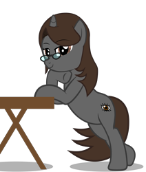 Size: 5177x6102 | Tagged: safe, alternate version, artist:mrvector, oc, oc:sonata, pony, unicorn, elements of justice, turnabout storm, absurd resolution, bipedal, bipedal leaning, desk, female, leaning, looking at you, mare, simple background, solo, transparent background, vector