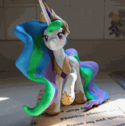 Size: 558x563 | Tagged: safe, artist:dustysculptures, artist:equum_amici, princess celestia, alicorn, pony, g4, 2015, animated, cinemagraph, craft, female, mare, old art, raised hoof, sculpture, solo