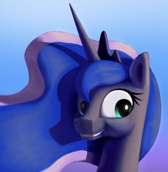 Size: 990x1012 | Tagged: safe, artist:suhar, princess luna, alicorn, pony, g4, bust, female, horn, mare, smiling, solo