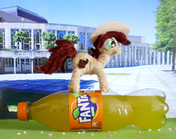 Size: 1920x1519 | Tagged: safe, artist:malte279, oc, oc:canni soda, earth pony, pony, galacon, chenille, chenille stems, chenille wire, craft, earth pony oc, fanta, hat, mascot, pipe cleaner sculpture, pipe cleaners