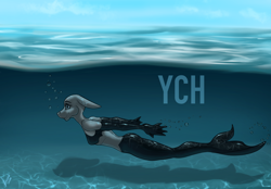 Size: 2360x1640 | Tagged: safe, artist:stirren, mermaid, anthro, bondage, commission, diving, encasement, female, fish tail, latex, mermaid tail, solo, swimming, tail, underwater, water, your character here
