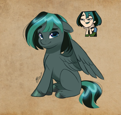 Size: 3679x3508 | Tagged: safe, artist:haruh_ink, human, pegasus, pony, female, gwen (total drama), high res, looking at you, mare, multicolored mane, ponified, solo, total drama, total drama island