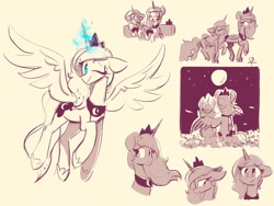 Size: 2000x1500 | Tagged: safe, artist:scribble-potato, izzy moonbow, princess luna, alicorn, pony, unicorn, g5, duo, duo female, female, field, glowing, glowing horn, horn, magic, mare, moon, sketch, stars