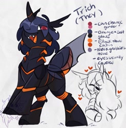 Size: 1413x1435 | Tagged: safe, artist:drawtheuniverse, oc, oc only, changeling, holeless, orange changeling, reference sheet, solo