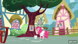 Size: 640x360 | Tagged: safe, screencap, derpy hooves, maud pie, pinkie pie, earth pony, pegasus, pony, g4, season 8, the maud couple, animated, cart, female, gif, gifs.com, hay, male, mare, smiling, spread wings, stallion, walking, wanted poster, wings