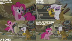 Size: 1280x720 | Tagged: safe, edit, edited screencap, editor:quoterific, screencap, gilda, pinkie pie, earth pony, griffon, pony, g4, season 5, the lost treasure of griffonstone, bipedal, duo, female, mare, nose in the air, open mouth, open smile, smiling, text