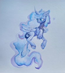 Size: 2995x3390 | Tagged: safe, artist:laymy, princess luna, alicorn, pony, g4, ethereal mane, ethereal tail, female, high res, hooves, slender, solo, tail, thin, traditional art, watercolor painting