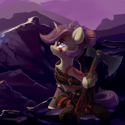 Size: 1888x1888 | Tagged: safe, artist:taneysha, oc, oc only, pony, unicorn, axe, god of war, kratos, leviathan axe, not sweetie belle, solo, weapon
