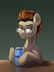 Size: 2096x2756 | Tagged: safe, artist:taneysha, oc, oc only, pony, beer can, can, glasses, high res, solo