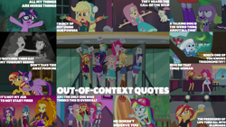 Size: 4350x2447 | Tagged: safe, edit, edited screencap, editor:quoterific, screencap, adagio dazzle, applejack, aria blaze, fluttershy, gladys, photo finish, pinkie pie, rainbow dash, rarity, sci-twi, sonata dusk, spike, sunset shimmer, trixie, twilight sparkle, alicorn, bird, dog, pony, unicorn, a little birdie told me, blue crushed, equestria girls, equestria girls series, forgotten friendship, g4, holidays unwrapped, my little pony equestria girls, my little pony equestria girls: friendship games, opening night, outtakes (episode), rarity investigates: the case of the bedazzled boot, saving pinkie's pie, spring breakdown, sunset's backstage pass!, the finals countdown, winter break-in, spoiler:eqg series (season 2), applejack's hat, apron, beach, belly button, belt, black and white, boots, bowtie, bracelet, canterlot high, clothes, collar, cowboy boots, cowboy hat, crossed arms, cutie mark on clothes, denim, denim skirt, equestria girls ponified, eyes closed, female, floppy ears, food, geode of empathy, geode of fauna, geode of shielding, geode of sugar bombs, geode of super speed, geode of super strength, geode of telekinesis, glasses, grayscale, grin, hand on hip, hat, high heels, humane five, humane seven, humane six, jacket, jewelry, leather, leather jacket, leather vest, magical geodes, male, mare, monochrome, necklace, open mouth, open smile, opening night: sunset shimmer, out of context, ponytail, rarity investigates (eqg): pinkie pie, rarity peplum dress, rise up, shoes, skirt, smiling, souffle, spike the dog, spread wings, surfboard, swimsuit, text, the dazzlings, the dazzlings have returned, twilight sparkle (alicorn), unicorn sci-twi, vest, video camera, wall of tags, wings
