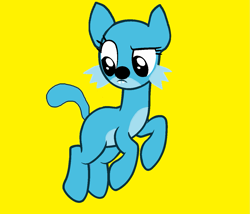 Size: 1253x1073 | Tagged: safe, artist:disneyponyfan, artist:redthebronypony, cat, cat pony, dracony, dragon, earth pony, hybrid, pony, g4, base used, cat dragon, catdracony, crossover, fangs, female, mare, ms paint, ponified, simple background, solo, toodee, yellow background, yo gabba gabba!