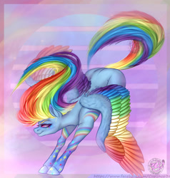 Size: 1280x1343 | Tagged: safe, artist:copshop, rainbow dash, pony, g4, colored wings, fit, multicolored wings, muscles, slender, solo, thin, wings
