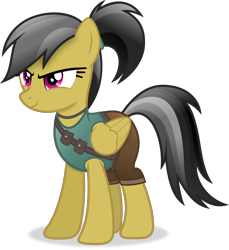 Size: 3198x3495 | Tagged: safe, artist:anime-equestria, daring do, pegasus, pony, g4, 2010s, adventurer, alternate clothes, clothes, explorer, explorer outfit, female, high res, jewelry, mare, necklace, outfit, ponytail, pouch, simple background, smiling, solo, tomb raider, transparent background, vector, wings