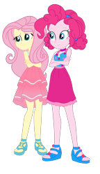Size: 2717x4706 | Tagged: safe, artist:gmaplay, fluttershy, pinkie pie, human, equestria girls, equestria girls specials, g4, my little pony equestria girls: better together, my little pony equestria girls: spring breakdown, bare shoulders, clothes, cruise concert outfit, duo, duo female, feet, female, open-toed shoes, simple background, sleeveless, toes, transparent background