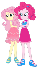 Size: 2717x4706 | Tagged: safe, artist:gmaplay, fluttershy, pinkie pie, human, equestria girls, equestria girls specials, g4, my little pony equestria girls: better together, my little pony equestria girls: spring breakdown, bare shoulders, clothes, cruise concert outfit, duo, duo female, feet, female, open-toed shoes, sandals, simple background, sleeveless, toes, transparent background