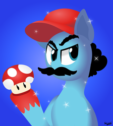 Size: 1980x2213 | Tagged: safe, artist:isaac_pony, idw, crystal pony, earth pony, pony, friends forever, spoiler:comic, cap, crossover, facial hair, hat, male, mario, mario's hat, moustache, ponified, solo, super mario bros.