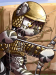 Size: 3998x5358 | Tagged: safe, artist:uteuk, zebra, equestria at war mod, aiming, armor, arrow, bow (weapon), bow and arrow, helmet, male, scythian, solo, weapon