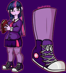 Size: 1447x1599 | Tagged: safe, artist:sexygoatgod, twilight sparkle, human, equestria girls, g4, clothes, converse, humanized, looking at you, shirt, shoes, sneakers, solo, tights, uniform