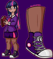 Size: 1447x1599 | Tagged: safe, artist:sexygoatgod, twilight sparkle, human, g4, clothes, converse, humanized, shoes, skirt, sneakers, solo, tights, uniform