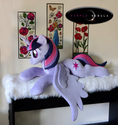 Size: 1280x1353 | Tagged: safe, artist:purplenebulastudios, twilight sparkle, alicorn, pony, g4, irl, life size, lying down, photo, plushie, prone, solo, twilight sparkle (alicorn)