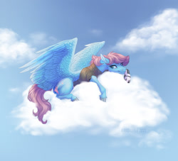 Size: 1920x1746 | Tagged: safe, artist:dementra369, oc, oc only, oc:stady wings, pegasus, pony, amputee, cloud, prosthetic limb, prosthetics, solo
