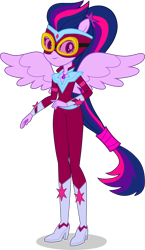Size: 2436x4200 | Tagged: safe, artist:dustinwatsongkx, edit, vector edit, sci-twi, twilight sparkle, human, equestria girls, equestria girls specials, g4, my little pony equestria girls: movie magic, clothes, costume, female, ponied up, power ponies, simple background, solo, transparent background, vector, wings