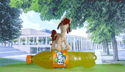 Size: 2082x1200 | Tagged: safe, alternate version, artist:malte279, oc, oc:canni soda, earth pony, pony, galacon, animated, butt, chenille, chenille stems, chenille wire, craft, earth pony oc, fanta, mascot, pipe cleaner sculpture, pipe cleaners, plot, rotating, rotation
