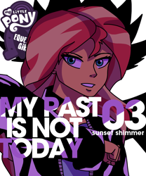 Size: 1000x1200 | Tagged: safe, artist:artevi, sunset shimmer, human, equestria girls, g4, my past is not today, atg 2022, bleach (manga), eye clipping through hair, eyebrows, eyebrows visible through hair, female, manga, newbie artist training grounds, solo, teeth
