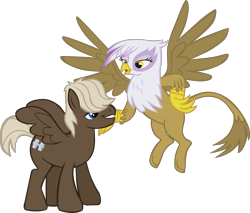Size: 4885x4153 | Tagged: safe, artist:memnoch, artist:thebosscamacho, edit, vector edit, dumbbell, gilda, griffon, pegasus, pony, g4, absurd resolution, female, flying, gildabell, grin, hand on hip, male, open mouth, shipping, simple background, smiling, spread wings, stallion, straight, transparent background, vector, wings