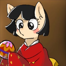 Size: 1280x1280 | Tagged: safe, artist:metaruscarlet, oc, oc only, oc:hanako, pony, clothes, female, kimono (clothing), solo