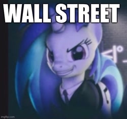 Size: 517x483 | Tagged: artist needed, source needed, safe, dj pon-3, vinyl scratch, pony, unicorn, g4, 3d, clothes, impact font, jpg, meme, necktie, needs more jpeg, op had a stroke, solo, suit, wall street, white, white fur