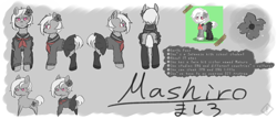 Size: 2500x1080 | Tagged: safe, artist:metaruscarlet, oc, oc only, oc:mashiro, earth pony, pony, pony town, clothes, flower, reference sheet, school uniform, white hair