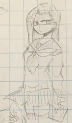 Size: 678x1152 | Tagged: safe, artist:metaruscarlet, pinkie pie, human, g4, book, clothes, graph paper, humanized, pinkamena diane pie, school uniform, sketch, solo, traditional art