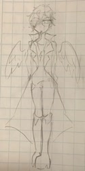 Size: 869x1742 | Tagged: safe, artist:metaruscarlet, rainbow dash, human, g4, clothes, glasses, graph paper, humanized, sketch, solo, traditional art, wings