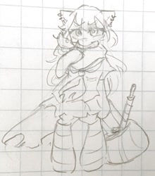 Size: 1434x1627 | Tagged: safe, artist:metaruscarlet, oc, oc only, oc:anime-chan, pony, bag, clothes, ear piercing, earring, graph paper, jewelry, knife, piercing, school uniform, sketch, solo, standing, traditional art