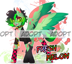 Size: 1654x1474 | Tagged: safe, artist:aakariu, oc, pegasus, pony, adoptable, auction, character design, food, paypal, simple background, solo, watermark, watermelon, white background