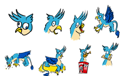 Size: 1280x793 | Tagged: safe, artist:horsesplease, gallus, griffon, g4, bread, carnivore, chicken meat, clucking, crowing, derp, emote, flying, food, fried chicken, gallus the rooster, gallusposting, kfc, meat, mouth hold, nest, pecking, simple background, stupid, that griffon sure does love kfc, transparent background