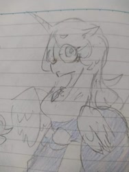 Size: 780x1040 | Tagged: safe, artist:metaruscarlet, alicorn, gem (race), gem pony, pony, blue diamond (diamond), blue diamond (steven universe), diamond, female, gem, lined paper, mare, shy, sketch, solo, steven universe, traditional art