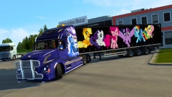 Size: 1600x900 | Tagged: safe, artist:morozovbrony, artist:yulyeen, applejack, fluttershy, pinkie pie, princess luna, rainbow dash, rarity, twilight sparkle, alicorn, pony, g4, euro truck simulator 2, mane six, russian flag, truck, twilight sparkle (alicorn), vehicle, volvo