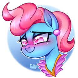 Size: 959x961 | Tagged: safe, artist:kannakiller, cup cake, earth pony, pony, g4, apron, blushing, clothes, digital art, ear piercing, earring, female, heart, heart eyes, jewelry, love, mare, piercing, sketch, solo, wingding eyes