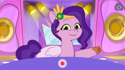 Size: 3410x1920 | Tagged: safe, screencap, pipp petals, pegasus, pony, g5, my little pony: tell your tale, one trick pony (episode), spoiler:g5, spoiler:my little pony: tell your tale, spoiler:tyts01e20, adorapipp, cute, female, headband, high res, jewelry, mare, regalia, smiling, solo, youtube link