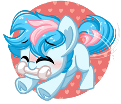 Size: 2732x2346 | Tagged: safe, artist:emberslament, oc, oc only, oc:blue chewings, earth pony, pony, behaving like a dog, blushing, bone, chew toy, chibi, cute, daaaaaaaaaaaw, eyes closed, heart, high res, hoof heart, male, mouth hold, simple background, tail, tail wag, transparent background, underhoof, weapons-grade cute