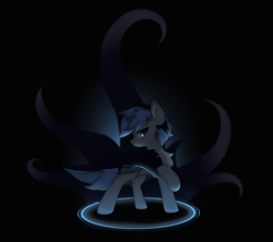 Size: 2560x2273 | Tagged: safe, artist:verlista, oc, oc only, oc:lily moonlight, bat pony, cloak, clothes, ear fluff, high res, horn, sitting, solo, tentacles