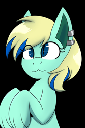 Size: 1366x2048 | Tagged: safe, artist:askhypnoswirl, oc, oc only, cat, cat pony, original species, pony, :3, black background, bust, ear piercing, earring, eye clipping through hair, female, jewelry, mare, piercing, raised hooves, simple background, slit pupils, solo