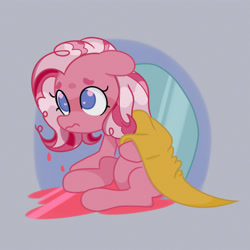 Size: 4000x4000 | Tagged: safe, artist:tokkii, pinkie pie (g3), g3, blue eyes, bowl, embarrassed, female, mare, pink, sad, simple background, spill, spilled drink