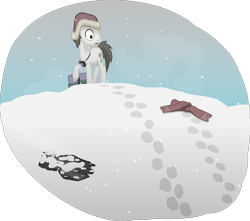 Size: 2677x2369 | Tagged: safe, artist:equestriaexploration, lucky breaks, pony, atg 2022, clothes, hat, high res, newbie artist training grounds, scarf, simple background, snow, solo, transparent background