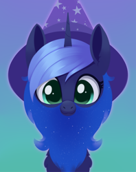 Size: 1778x2247 | Tagged: safe, artist:dusthiel, princess luna, pony, g4, atg 2022, beard, facial hair, hat, newbie artist training grounds, solo, witch hat