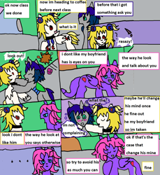 Size: 1418x1546 | Tagged: safe, artist:ask-luciavampire, oc, oc only, oc:moka louis, oc:rasazy nightdreamer, changeling, pony, succubus, undead, vampire, ask-canterlot-academy, comic, fighting over boy, tumblr