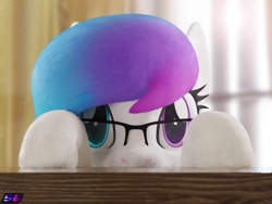 Size: 1440x1080 | Tagged: safe, artist:shadowboltsfm, oc, oc:aurora starling, pony, 3d, blender, cute, female, glasses, heterochromia, looking at you, peeking