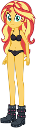 Size: 1024x3584 | Tagged: safe, artist:emeraldblast63, part of a set, sunset shimmer, human, equestria girls, g4, bare shoulders, belly button, bra, breasts, clothes, female, looking at you, panties, shoes, simple background, sleeveless, solo, stupid sexy sunset shimmer, transparent background, underwear